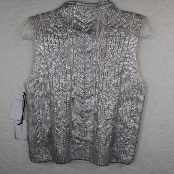 1. State Silver Cable Knit Sweater Vest Silver Metallic NWT - Medium - Picture 4 of 6